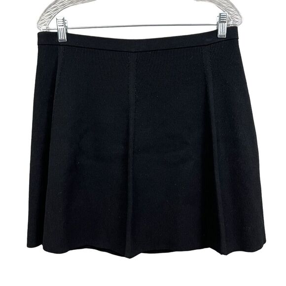 Theory Womens Mini Knit Skirt Stretch Elastic Waist Flared Ribbed‎ Black Size L - Picture 4 of 5